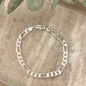925 Sterling Silver Figaro Chain Bracelet Flat Link Bracelet Dainty Bracelet